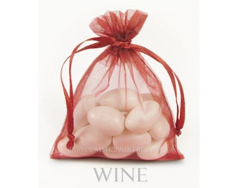 10  Wine Organza Bags, 8 x12 Inch Sheer Fabric Burgundy Favor Bags