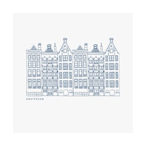 Póster panorámico de Ámsterdam: decoración minimalista para el hogar, dibujo de líneas azules, regalo de viaje, impresión de arte mural, decoración de paisaje urbano