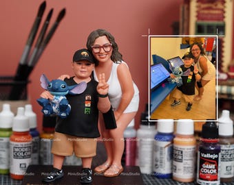 Figura familiar personalizada - Escultura impresa en 3D personalizada - Retrato familiar hecho a mano con foto