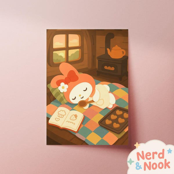 My Melody - Sleeping Sanrio Series Art Print | A3 A4 A5 | Kawaii Girl Poster Decor| Hello Kitty and Crew Illustration | Cute Gamer Gift