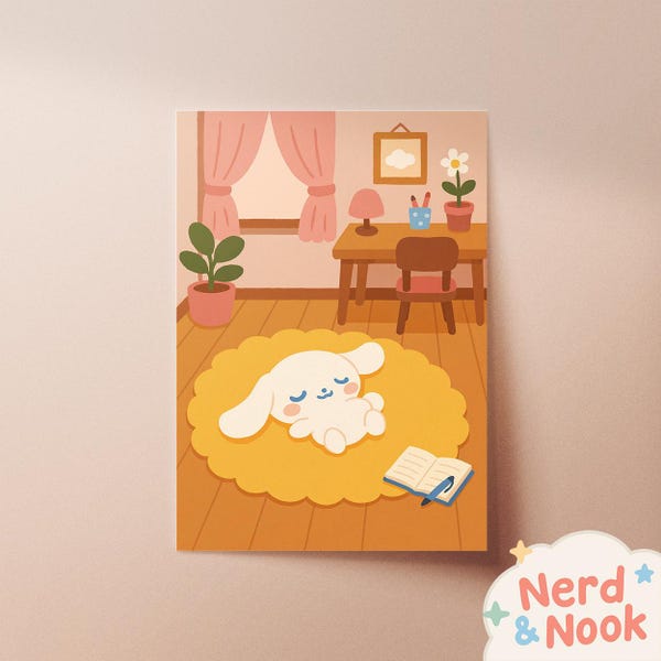 Cinnamoroll - Sleeping Sanrio Series Art Print | A3 A4 A5 | Kawaii Girl Poster Decor| Hello Kitty and Crew Illustration | Cute Gamer Gift