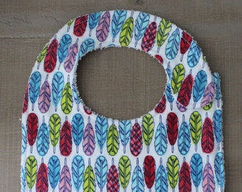 Bright Feathers Print Cotton Side Snap Terry Bib S