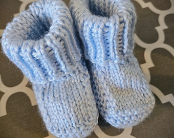 Baby Blue Hand Knit Baby Booties