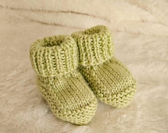 Spring Green Hand Knit Baby Booties