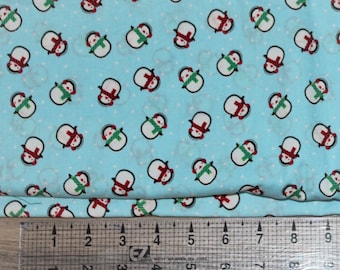 Penguins on Blue Christmas Print Cotton Fabric 1 yd 35"