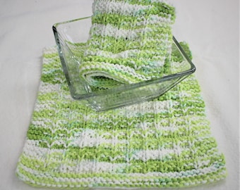 Waffle Stitch Cotton Wash Cloth Hand Knit-Summer Lime