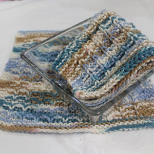 Waffle Stitch Cotton Wash Cloth Hand Knit-Sand & Sea