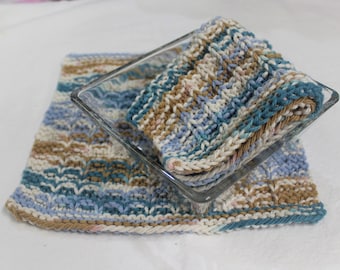 Waffle Stitch Cotton Wash Cloth Hand Knit-Sand & Sea