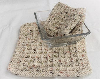 Waffle Stitch Cotton Wash Cloth Hand Knit-Herb Garden