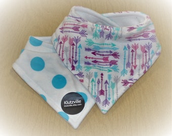 Aqua Polka Dots and Arrows Prints Bandanna Drool Bibs set of 2