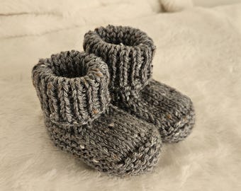 Natural Charcoal Fleck Hand Knit Baby Booties