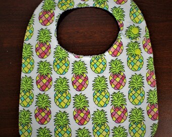 Cute Pineapples Print Side Fasten Bib with Cotton Terry Back