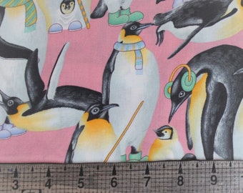 Winter Penguins Christmas Print Cotton Fabric