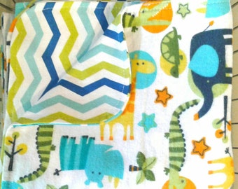 Jungle Animals Chevron Flannel Blanket