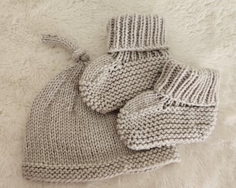 Taupe NB Knit Hat & Bootie Set