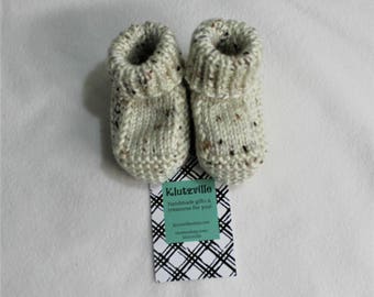 Natural Brown Fleck Hand Knit Baby Booties