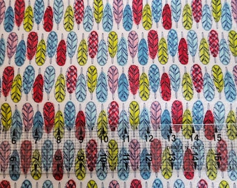 Bright Feathers Print Cotton Flannel Fabric 2 + yds