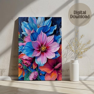 Digital Wall Art, Floral Print, Colorful Flowers, Bold Decor, Modern Art, Vibrant Artwork, Home Decor, Digital Download, Printable Art