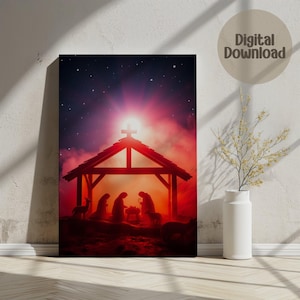 Belén digital, arte mural, decoración navideña, impresión cristiana, Nochebuena, arte religioso, regalo navideño, pesebre, impresión navideña