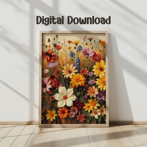 Floral Digital Print, Flower Poster Art, Colorful Wildflower Image, Printable Botanical Decor, Meadow Flowers Download, Wall Art Print