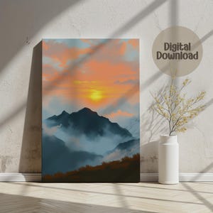 Mountain Sunset Digital Print, Landscape Wall Art Poster, Printable Sunrise Wall Decor, Nature Scenery Digital Download, Home Decor Gift