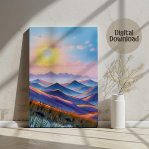 Digital Mountain Landscape Image, Printable Wall Art Poster, Sunset Mountain Art, Colorful Mountain Scenery, Home Decor Download, Digital
