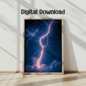 Lightning Bolt Digital Print, Dramatic Sky Digital Poster, Stormy Weather Wall Art, Nature Photography Print, Electric Storm Printable