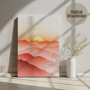 Digital Wall Art, Mountain Sunset Print, Minimalist Landscape, Sunrise Art, Printable Artwork, Modern Home Decor