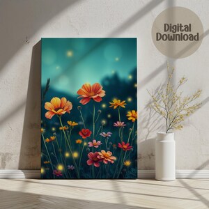 Floral Digital Wall Art,Cosmos Flower Print,Orange Flower Decor,Nature Wall Decor,Colorful Flowers,Floral Home Decor,Flower Photography