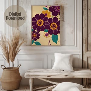 Floral Digital Print, Printable Wall Art, Flower Illustration, Botanical Poster, Modern Art, Home Decor, Downloadable Art Print