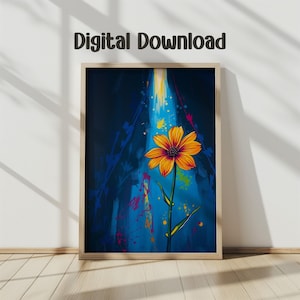 Art numérique tournesol, affiche de fleurs imprimable, décoration murale moderne, impression d&#39;art téléchargeable, décoration florale pour la maison, peinture numérique tournesol