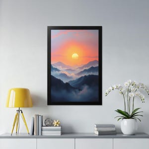 Mountain Sunset Poster, Framed Poster, Premium Matte Vertical Poster, Scenery Art Print, Nature Wall Decor, Landscape Photography Print