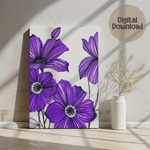 Purple Floral Digital,Wall Art, Flower Print, Modern Art, Botanical Art, Home Decor, Gift Idea, Printable Art, Instant Download