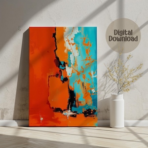 Digital Abstract Art Print, Modern Wall Decor, Orange Blue Poster, Contemporary Painting Download, Printable Wall Art, Home Decor Digital