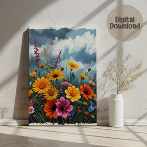 Floral Digital, Wall Art, Colorful Flowers, Vibrant Blooms, Flower Field, Floral Painting, Meadow Flowers, Garden Art, Spring Flowers Print