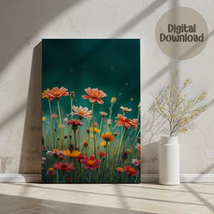 Floral Digital Wall Art, Flower Field Print, Colorful Wildflowers, Botanical Home Decor, Nature Photography, Garden Art, Meadow Illustration