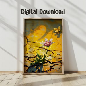 Daisy Digital Art Print, Floral Poster Download, Yellow Flower Wall Decor, Botanical Illustration, Printable Art, Home Decor, Flower Picture
