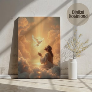 Jesus and Dove Digital,Wall Art, Religious Art Print, Christian Home Decor, Spiritual Gift, Jesus Christ, Printable Wall Art, Baptism Art