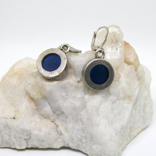 SALE Sterling Blue Glass Earrings