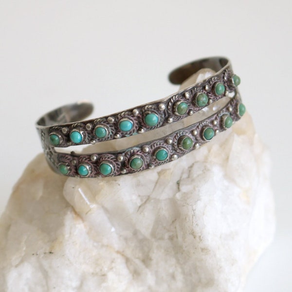 Mexico Silver Turquoise Snake Eye Double Row Bracelet