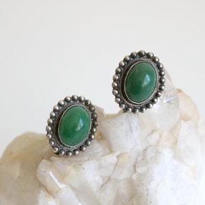 Mexico Silver Green Screw Back Earrings
