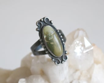 Oblong Green Turquoise Fred Harvey Ring 6.5