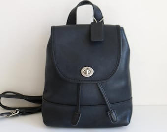 Backpack- Coach Black Leather Mini Daypack With Top Handle and