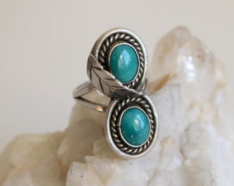 Double Turquoise Stone Sterling Ring 6.5