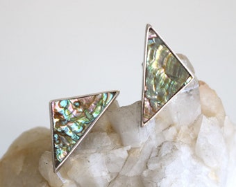 Abalone Shell Triangle Clip On Earrings