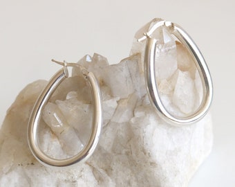 Sterling Oblong Tube Hoop Earrings