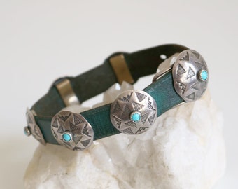 Native American Turquoise Concho Leather Bracelet