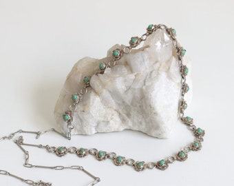 Mexico Green Turquoise Sterling Flower Bud Necklace