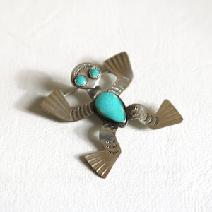 Navajo Sterling Turquoise Snake Eye Frog Brooch