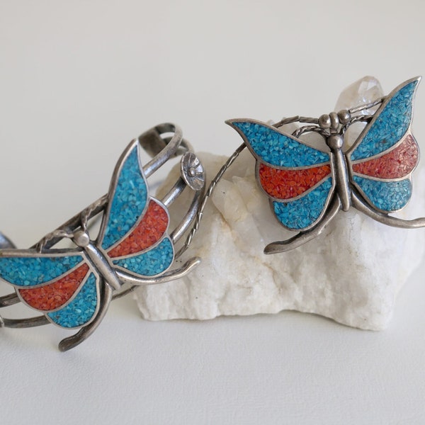 Native American Crushed Mosaic Butterfly Necklace and Bracelet